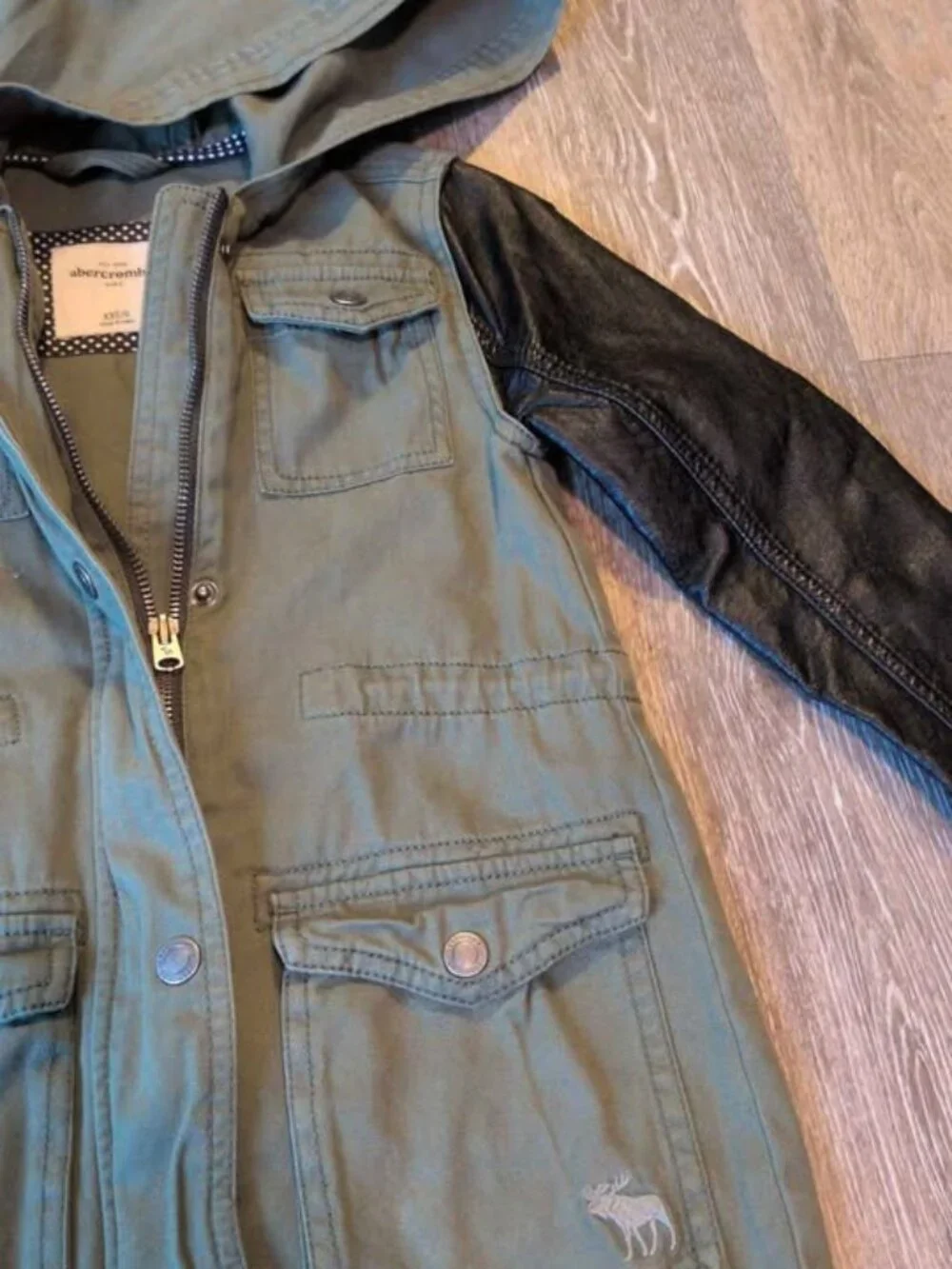 Abercrombie Kids Utility Jacket with Faux Leather Sleeves size 6